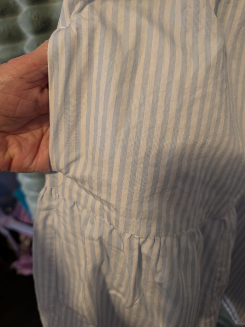 A New Day Blue White Pinstripe Tiered Baby doll Cotton Mini Dress Size Small - Picture 2 of 6